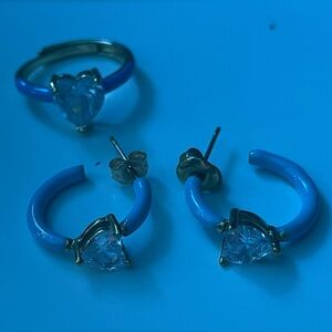 Italian made gold and sky blue earring and ring set